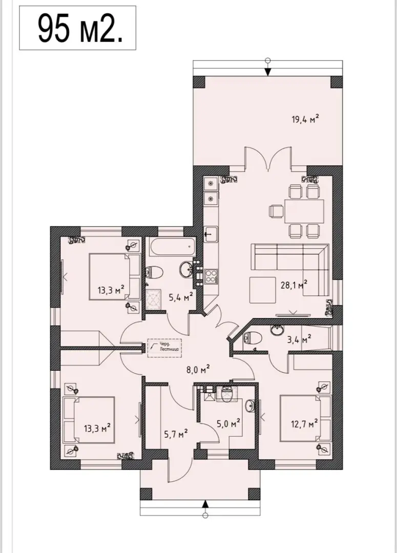 1-этажный дом, 85 м² на 5,5 сот. в Трудобеликовский х.