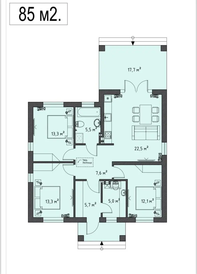 1-этажный дом, 85 м² на 5,5 сот. в Трудобеликовский х.