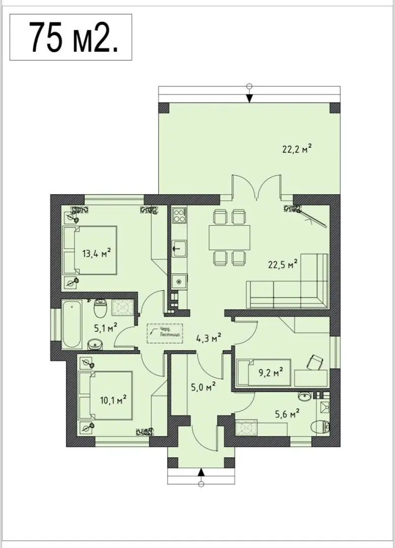 1-этажный дом, 85 м² на 5,5 сот. в Трудобеликовский х.